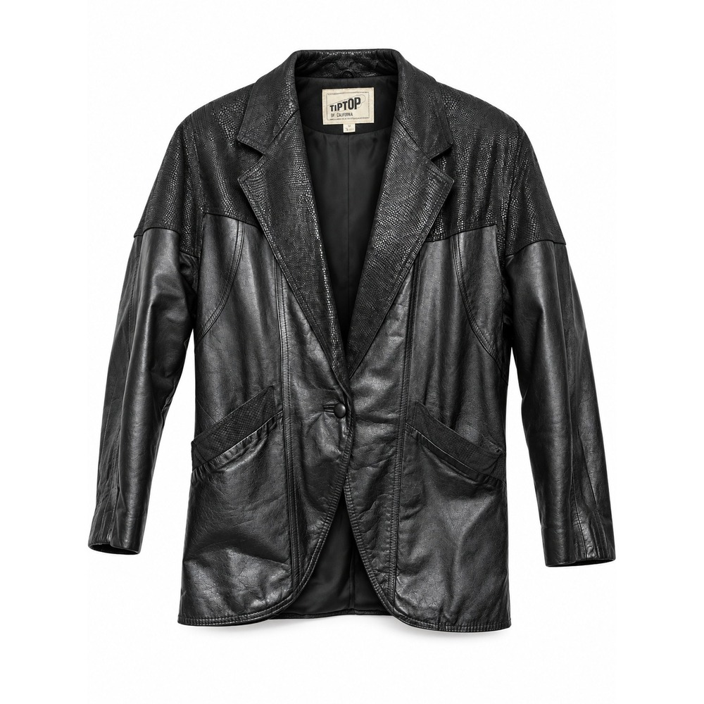 Tip Top of California Vintage Black Leather Snake Embossed Blazer Jacket Medium
